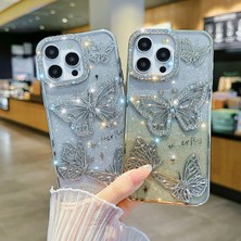 Yuax Apple iPhone 12/12 Pro Uyumlu Kılıf Taşlı Kelebek Figürlü Yumuşak Silikon Case Sarı