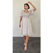 Defy Moda Vizon Kare Desenli Yazlık Elbise