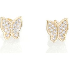 Begi Silver 925 Ayar Gümüş Kelebek Küpe Gold Renk