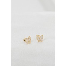 Begi Silver 925 Ayar Gümüş Kelebek Küpe Gold Renk
