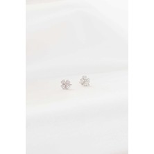 Begi Silver 925 Ayar Gümüş Beyaz Taşlı Yonca Kadın Küpe