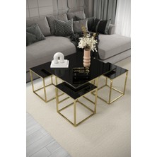 Home Plus Mobilya 4+1 Gold Ayak Siyah Ayna Orta Sehpa