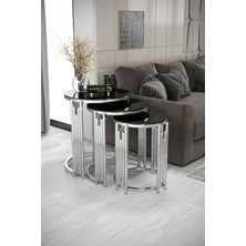 Home Plus Mobilya Piyano Zigon Sehpa Gümüş Ayak Siyah Ayna