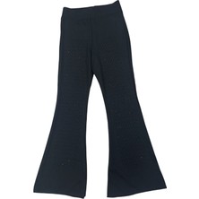 Kız Çocuk Önü Full Taşlı Ispanyol Paça Siyah Tayt