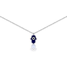 Sylvery Jewels Mineli Ufak Fatma Ana Eli (Hamsa) 925 Ayar Gümüş Kolye Nazar Boncuklu