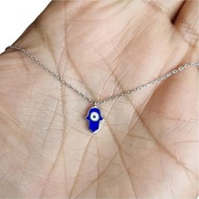 Sylvery Jewels Mineli Ufak Fatma Ana Eli (Hamsa) 925 Ayar Gümüş Kolye Nazar Boncuklu
