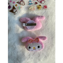 Sanrio My Melody Figürlü Yumuşak Peluş Dokulu Pembe Renk Pensli Kız Çocuk Yan Toka Ikili (Sticker Hediye)