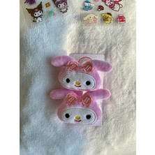 Sanrio My Melody Figürlü Yumuşak Peluş Dokulu Pembe Renk Pensli Kız Çocuk Yan Toka Ikili (Sticker Hediye)