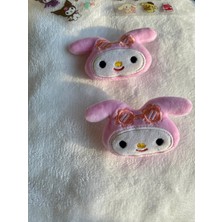 Sanrio My Melody Figürlü Yumuşak Peluş Dokulu Pembe Renk Pensli Kız Çocuk Yan Toka Ikili (Sticker Hediye)