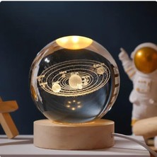 Kristal Cam Küre LED Işıklı USB Kablolu Ahşap Stantlı Gece Lambası Dekoratif Hediyelik (Gezegenler)