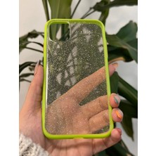 Qans Bilişim iPhone 11 Şeffaf Simli Yeşil Kenar Detaylı Silikon Kılıf