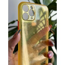 Qans Bilişim iPhone 11 Pro Sarı Simli Şeffaf Silikon Kılıf