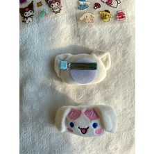 Sanrio Kuromi Cinnamaroll Figürlü Peluş Dokulu Beyaz Pensli Kız Çocuk Yan Toka Ikili(Sticker Hediye)