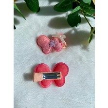 Kız Çocuk Kelebek Figürlü Simli Parlak Şık Bayramlık Turuncu Ikili Pens Yan Toka (Sticker Hediyeli)