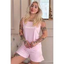 Pijama Evi Pembe Pillow Talk Desenli Şortlu Marlenka Kadın Pijama Takımı