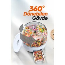 Ozcmax 360° Dönebilen Kuru Gıda ve Bakliyat Organizeri 6 Bölmeli Hava Geçirmez Saklama Kabı 6 Lt