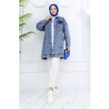 Sefa Merve Owersize Kot Ceket 2746-03 Mavi