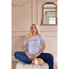 Lila You Are Amazing Desenli Kısa Kollu Örme Kadın Pijama Takımı