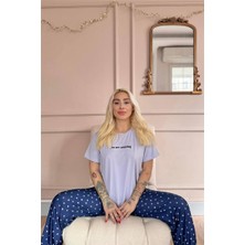 Lila You Are Amazing Desenli Kısa Kollu Örme Kadın Pijama Takımı