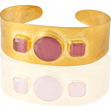Kadir Jewellery 22 Ayar Altın Kaplama El Işçiliği Zirkon Taşlı Kadın Kelepçe Bilezik