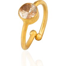 Kadir Jewellery 22 Ayar Altın Kaplama Zirkon Taşlı Ayarlanabilir Kadın Minimal Yüzük