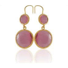 Kadir Jewellery 22 Ayar Altın Kaplama Kadın Taşlı Küpe -El Işçiliği ve Hipoalerjenik Küpe