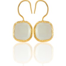 Kadir Jewellery 22 Ayar Altın Kaplama Kare Taşlı Küpe -El Işçiliği ve Hipoalerjenik Küpe