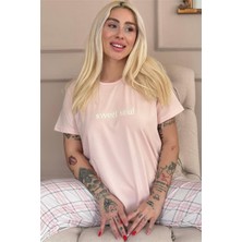 Pijama Evi Pudra Sweet Soul Ekose Desenli Kısa Kollu Kadın Pijama Takımı