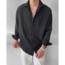 Erkek Oversize Uzun Kollu Yazlık Keten Gömlek