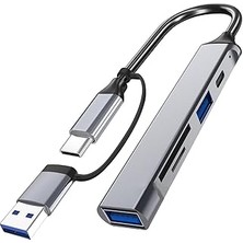 Çok Fonksiyonlu USB Hub, Tip-C ve USB Bağlantı Noktaları, Kompakt Tasarım Sd-Tf Kart Okuyuculu 5 In