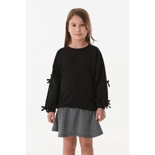 Kolu Fiyonk Detaylı Bisiklet Yaka Kız Çocuk Sweatshirt