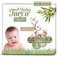 Baby Turco Doğadan 3 Beden Midi Bebek Bezi (1 x 34 Adet)