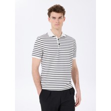 Fabrika Çizgili Kırık Beyaz Erkek Polo T-Shirt F5SM-TST 2125