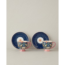 English Home Wingy New Bone China 4 Parça 2 Kişilik Kahve Fincan Takımı 100 ml Lacivert