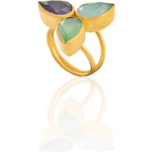 Kadir Jewellery 22 Ayar Altın Kaplama Zirkon Taşlı Ayarlanabilir Renkli Taşlı Yüzük