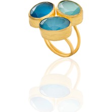 Kadir Jewellery 22 Ayar Altın Kaplama Zirkon Taşlı Ayarlanabilir Renkli Taşlı Yüzük