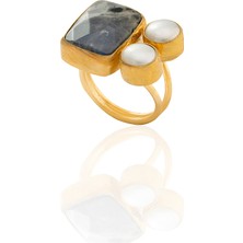 Kadir Jewellery 22 Ayar Altın Kaplama Zirkon Taşlı Ayarlanabilir İnci Yüzük