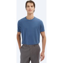 Indigo Düz Bisiklet Yaka T-Shirt