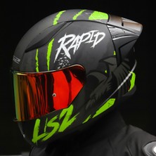 Ls2 Rapıd 2 Race Raven Mat Siyah-Gri-Neon Sarı Kapalı Motosiklet Kaskı Kırmızı Camlı