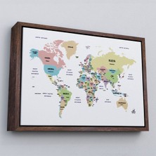 Marsilyan Çerçeveli Türkçe Dünya Haritası Dekoratif Kanvas Tablo Ülke ve BAŞKENTLI-1532