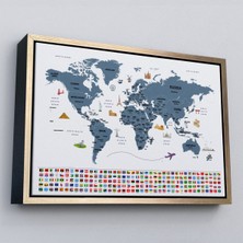 Marsilyan Çerçeveli Dünya Haritası Ülke Bayraklı ve Başkentli Kanvas TABLO-1921