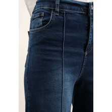 Bayan Bol Paça Kot Pantolon Palazzo Denim Koyu Mavi