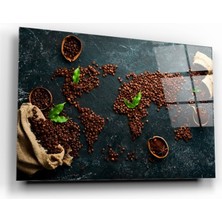 Marsilyan Kahve Harita Cam Tablo | Hediyelik, Dekoratif, Ofis, Mutfak