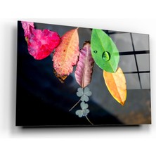 Marsilyan Renkli Yapraklar Cam Tablo | Hediyelik, Dekoratif, Ofis, Mutfak