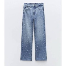 Boncuk Detaylı Kız Çocuk Jean Pantolon