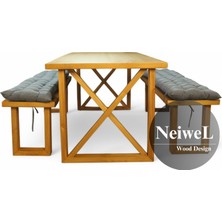 Neiwel Niel Doğal Ahşap Banklı Toplantı Masası TAKIMI-80-120 Takım