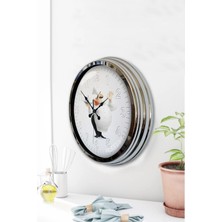 TeknoTrust 40 cm Krom Metal Mutfak Duvar Saati Bej Geometrik Modern Tasarım