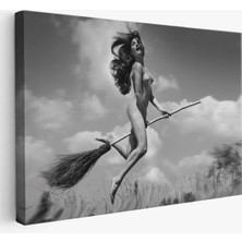 Süpürge Ile Uçan Çıplak Kandın Kanvas TABLO-5145