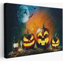 Gaz Lambası ve Oymalı Kabaklar, Cadılar Bayramı Dekoratif Duvar TABLOSU-5199