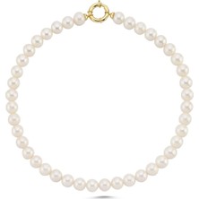 Birinci1926 14 Ayar Altın 9 mm Denizci Kilit Doğal İnci Kolye Bileklik İkili Set